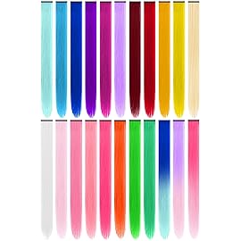 TOFAFA 22 Pcs Colored Hair Extensions, Multi-colors Party Highlights Clip in Synthetic Hair Extensions 22 inch Rainbow Hairpieces for Girls Women Kids Christmas Cosplay Party Favor Gift(Colorful Set)