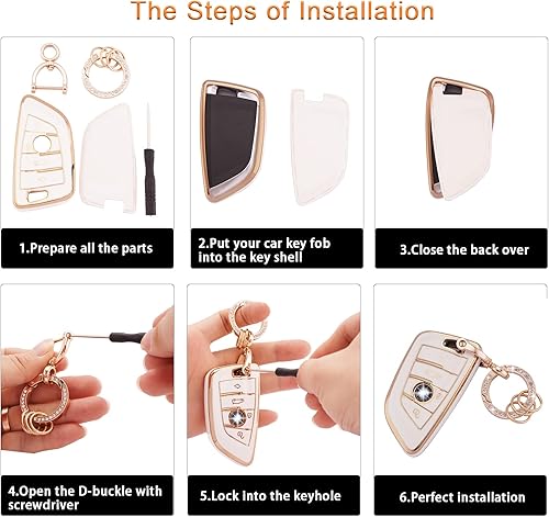Miniatura 4 de EKALA Funda para llavero BMW Bling Gold White Key Fob Funda suave TPU Protección completa Smart Key Fob Case Compatible con BMW X1 X2 X3 X5 X6 2 5 6
