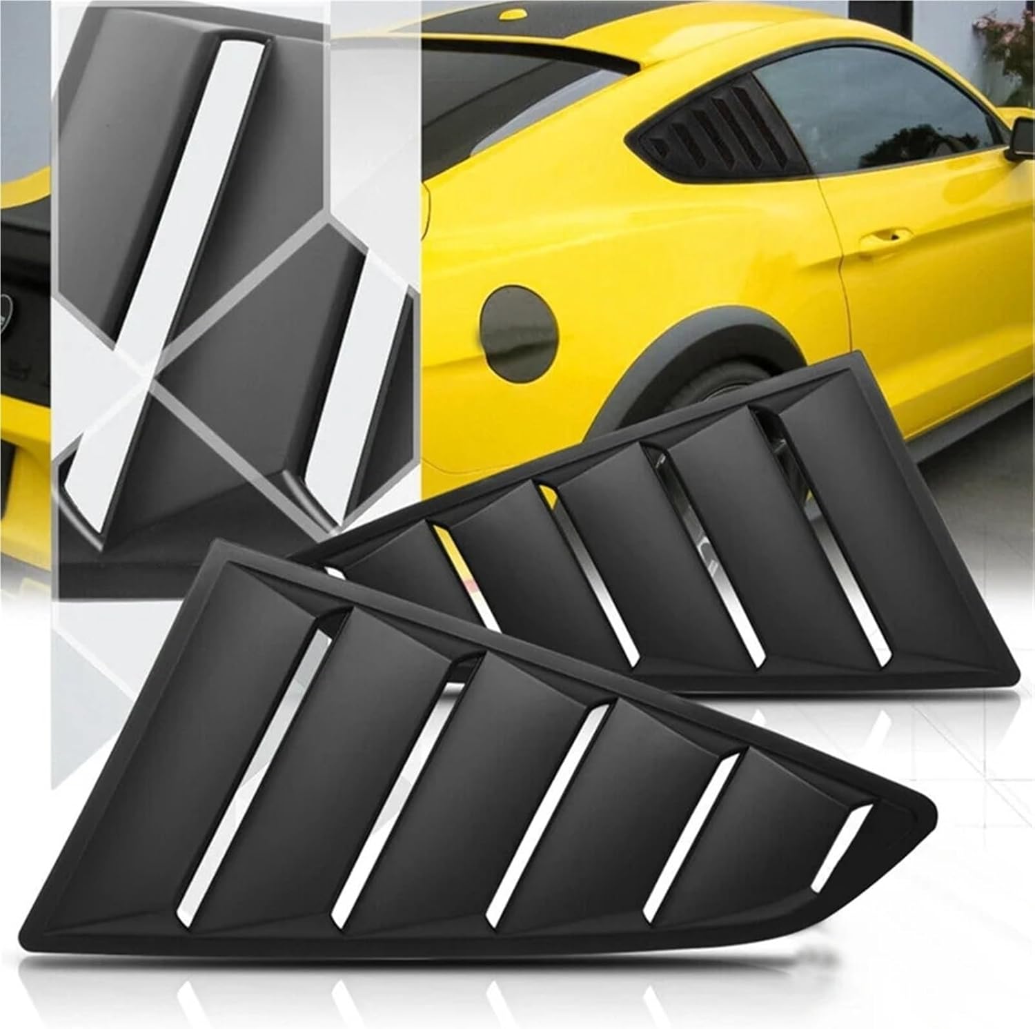 1Set Matte Black Rear Side Vent Quarter Window Louver Shutter Cover Trim Parts Accessories Compatible with Ford Mustang 2015-2023