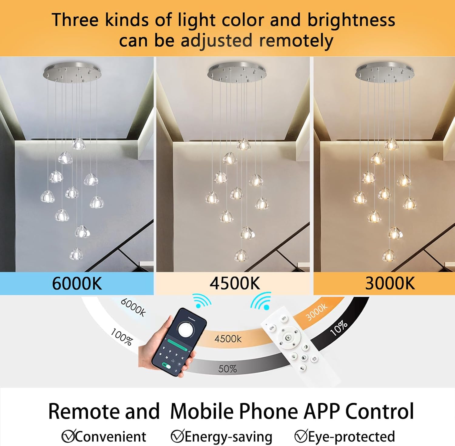 Glam Chandelier with LED Dimmable Bulbs Bubble Crystal Balls Glam Chandeliers High Ceiling Pendants Light Fixtures Adjustable Long Lights Brushed Nickel