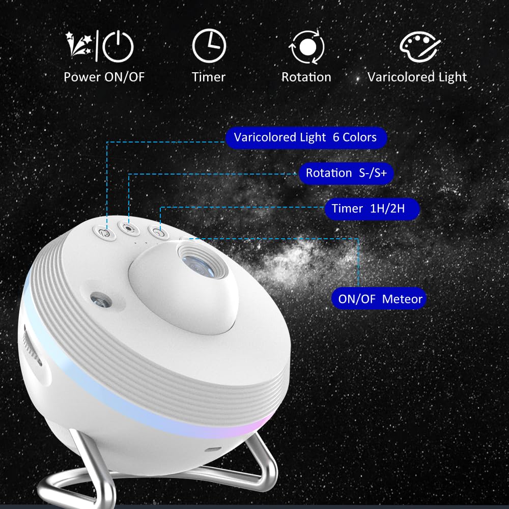 Elec3 Proiettore di stelle, luce notturna per camera da letto con 4K sostituibili 13 dischi Galaxy e 6 luce notturna, rotazione a 360 gradi, lampada proiettore nebulosa cielo stellato, luce notturna