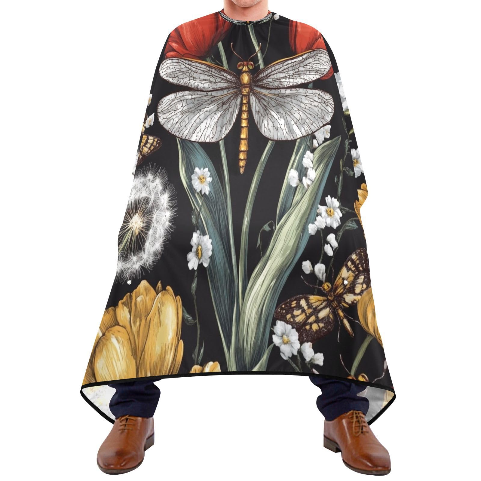 Kigai Flower Dragonfly Hair Cutting Cape for Men & Women Waterproof Barber Cape Professional Hairdressing Salon Styling Apron with Adjustable Closure Snap
