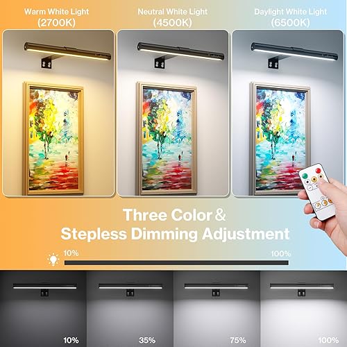 Miniatura 3 de Olafus Luz de imagen funciona con pilas con control remoto, luz de pared inalámbrica recargable, 3 temperaturas de color, atenuación infinita y