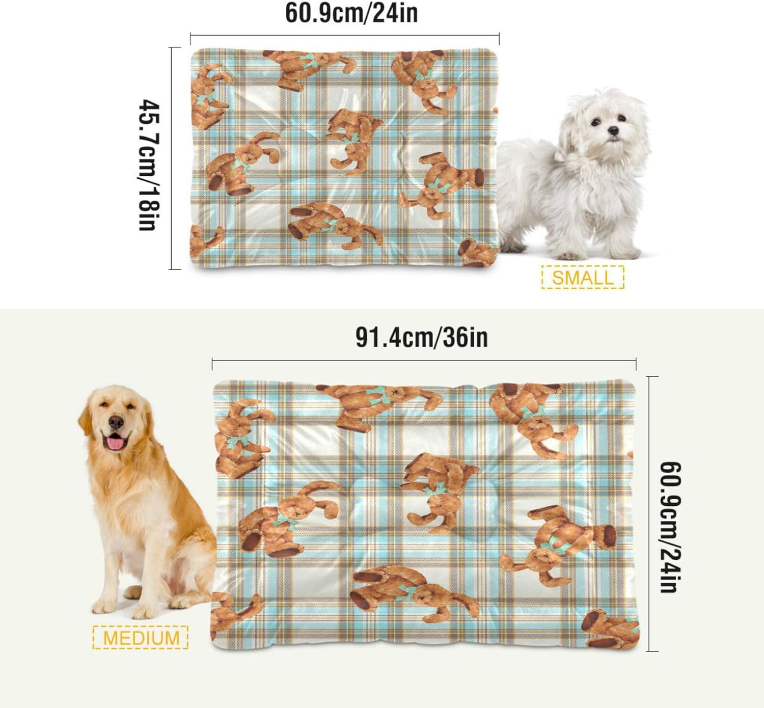 review Rabbit Blue Plaid Crate Pet Bed, Portable Washable Dog Cat Mat, Soft Comfortable Pet Mattress with Non-Slip Bottom for Dogs Cats Sleeping, 24 x 18 Inch