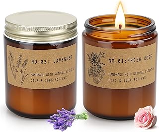 Lavender& Rose Candles for Home Scented,2 Pack Aromatherapy Candles Gift Set for Women,7.1 oz Soy Wax Candles and 8% Essen...