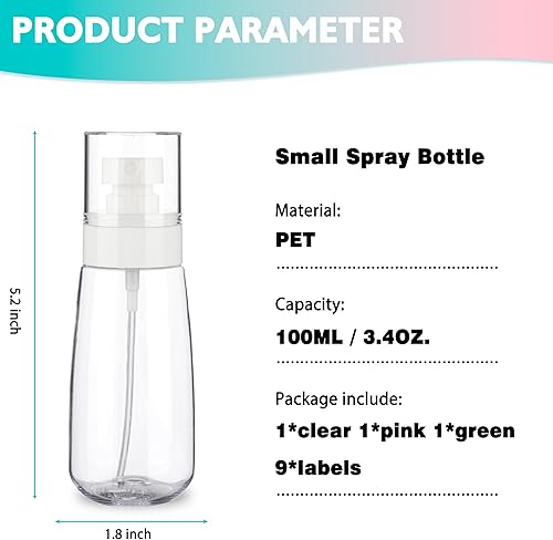 Miniatura 2 de Paquete de 3 botellas de spray pequeñas de 3.4 onzas, botellas de spray de plástico vacías, botella de spray de viaje de niebla fina para cabello y