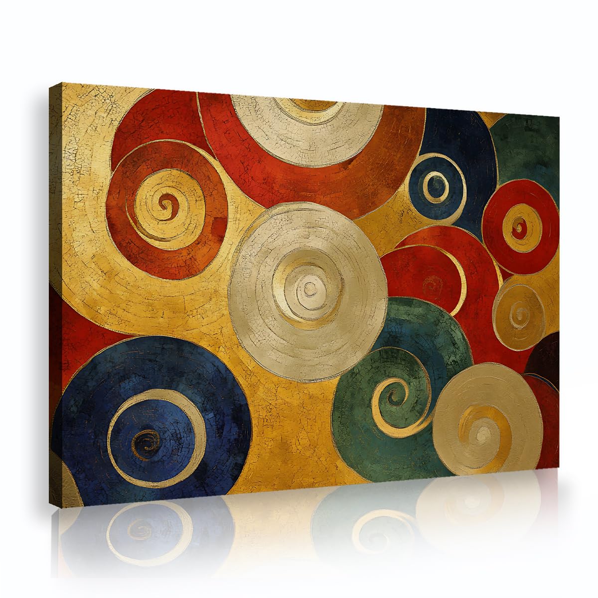 Via Vela Abstract Spiral Circles Framed Canvas Prints Entryway Vintage Geometric Swirl Painting Colorful Pictures Stretched Wall Art for Hallway Decor 60x90cm