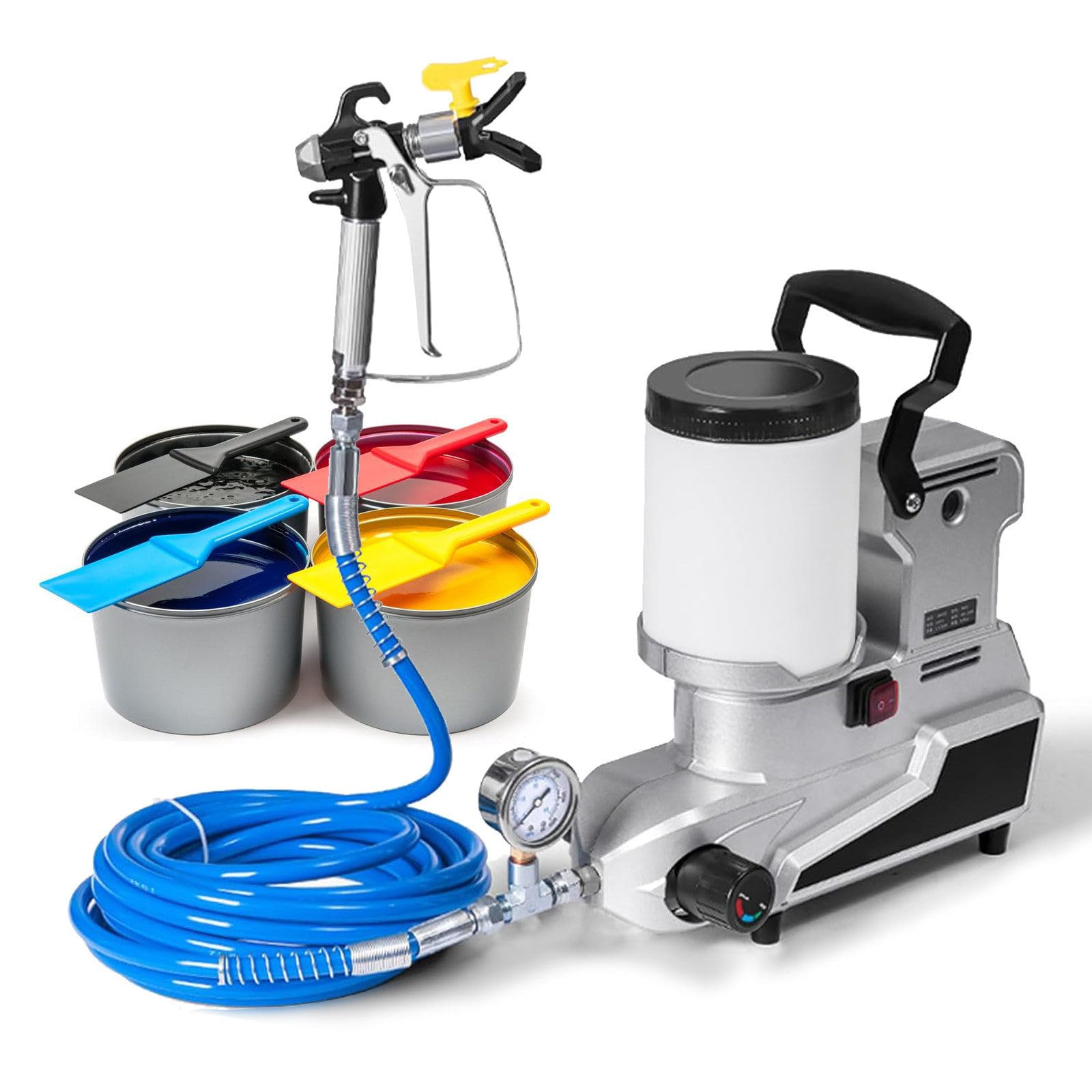 Airless agregat natryskowy, elektryczny pistolet natryskowy HVLP z bezstopniową regulacją prędkości, wąż 5 m, do wnętrz i na zewnątrz, projekty malarskie DIY, 110 V