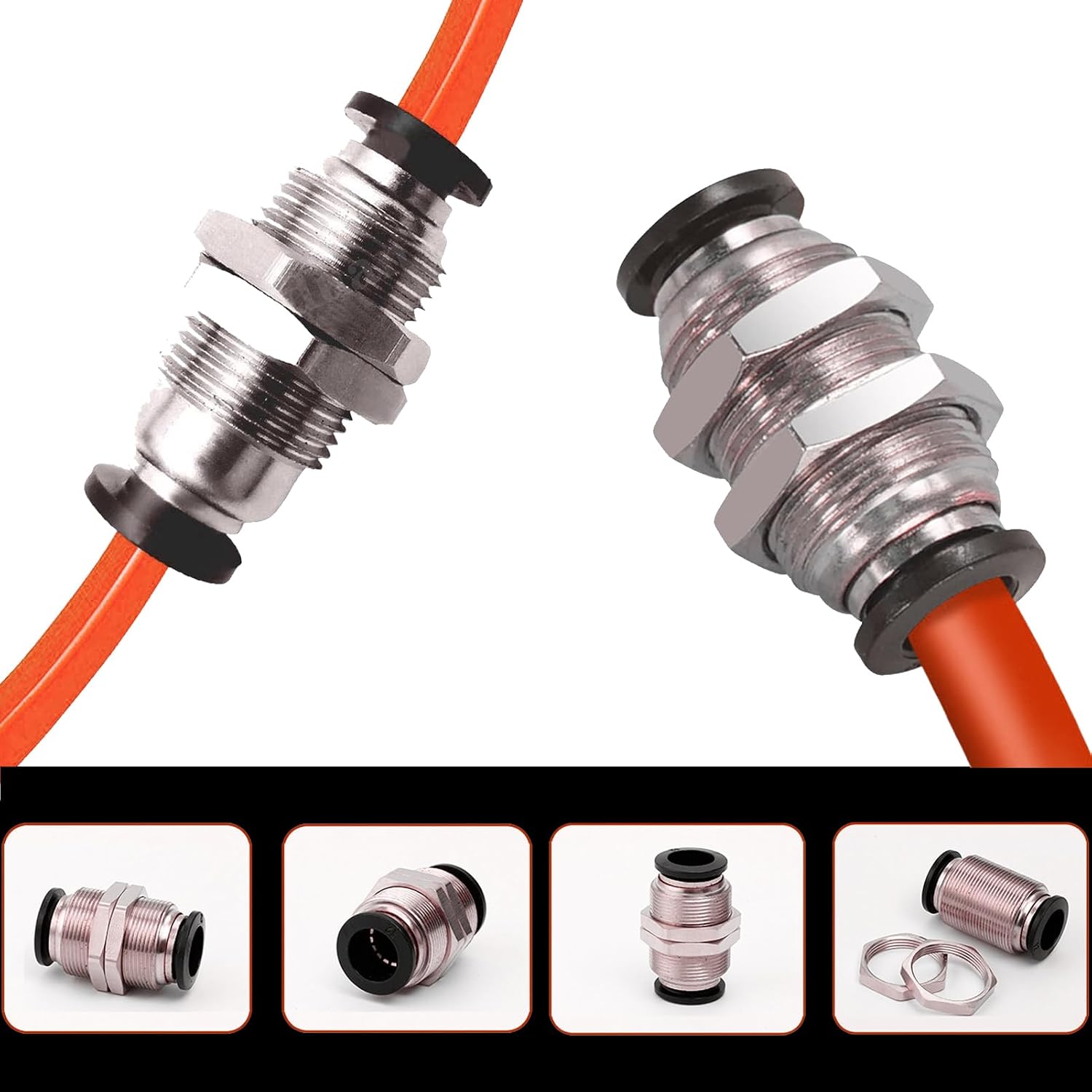 2Pcs Pneumatic Bulkhead Union 1/2" x 1/2" Tube OD Push to Connect Tube Fitting, PMM-1/2 Pneumatic Quick Connect Air Fitting
