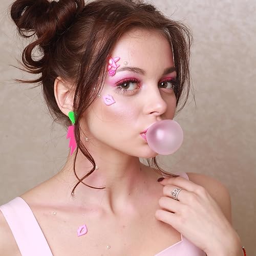 Miniatura 6 de Hot Pink 80s Earrings for Retro Party - Neon Lightning Bolt Heart Earrings for 90s 80s Halloween Costume - Acrylic Neon Earring Jewelry for Women