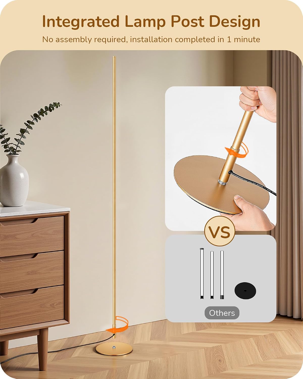 Diagram showing how to screw the lamp post into the base for easy assembly.