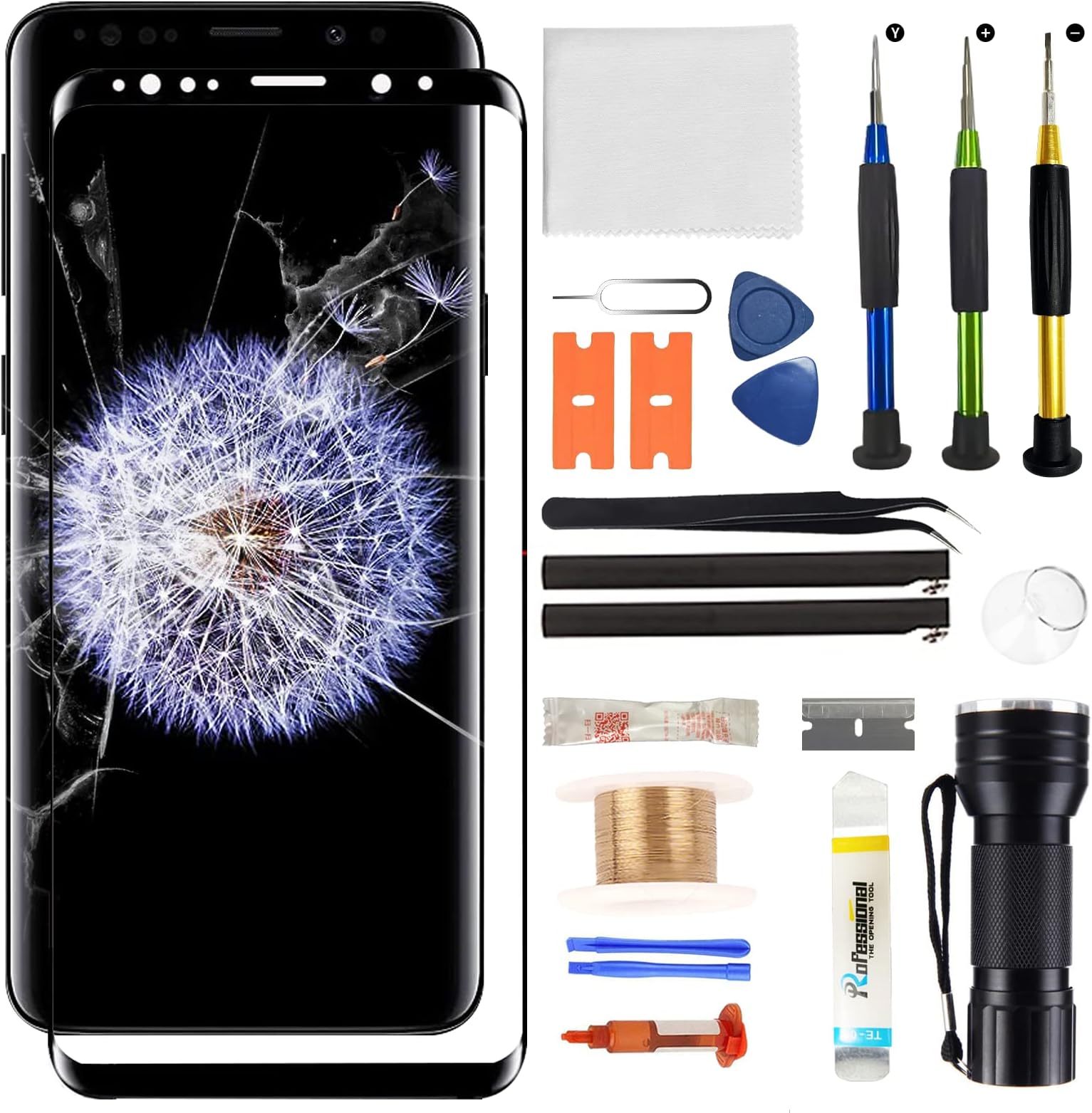 Front Glass Screen Replacement for Galaxy S9 - Compatible with Samsung Galaxy S9 G960 Series 5.8 Inch & Complete Repair Tools Kit（NO OLED Screen & Digitizer Touch）