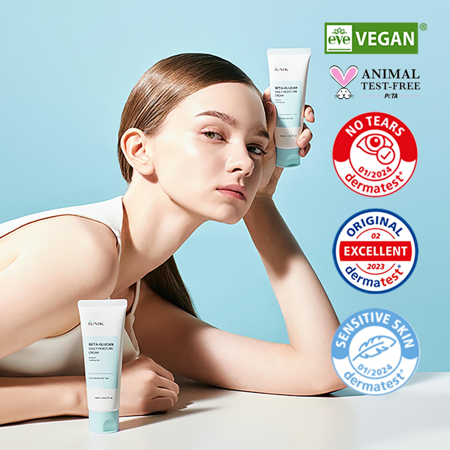 IUNIK Beta-Glucan Vegan Lightweight Non-Sticky Deep Moisture Watery Cream Lotion Daily Moisturizer Quick Absorption Dry Mature Sensitive Fine lines Skin Naturally-Derived Centella Vitamin Korean - Image 4