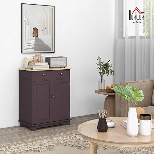 Vista 119 de HOMCOM Sideboard with Solid Wood Countertop, Modern Kitchen Storage Cabinet, Coffee Bar Cabinet with 2 Drawers, Doors and Adjustable Shelf, Black