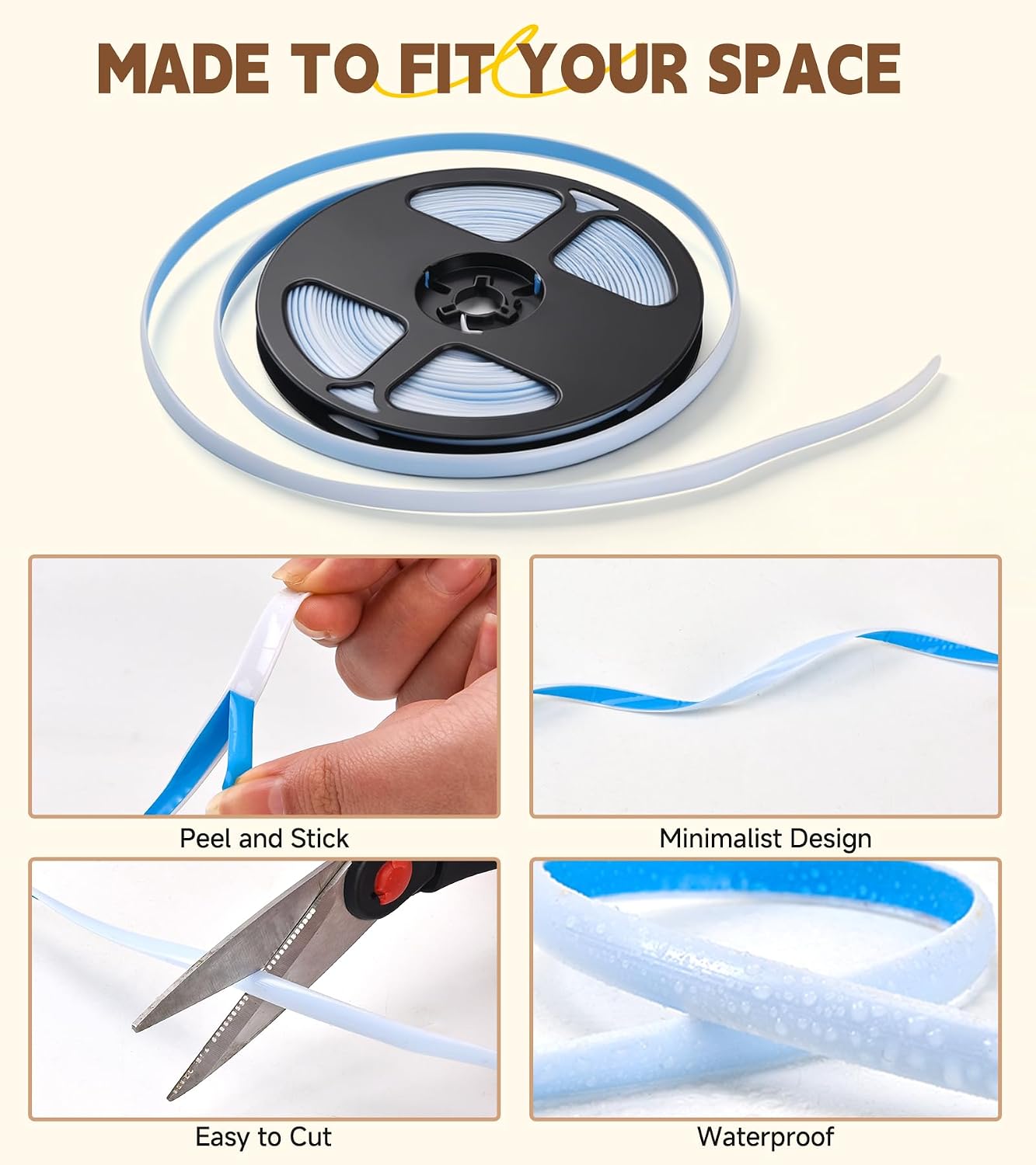 Caulking Tape Self Adhesive, Caulk Tape Sealing Waterproof, Caulk Strip Peel & Stick, for Kitchen Sink, Tub, Toilet, Wall Edge, 1/3" x 20Ft Narrow Gap Tape Wall Trim, White