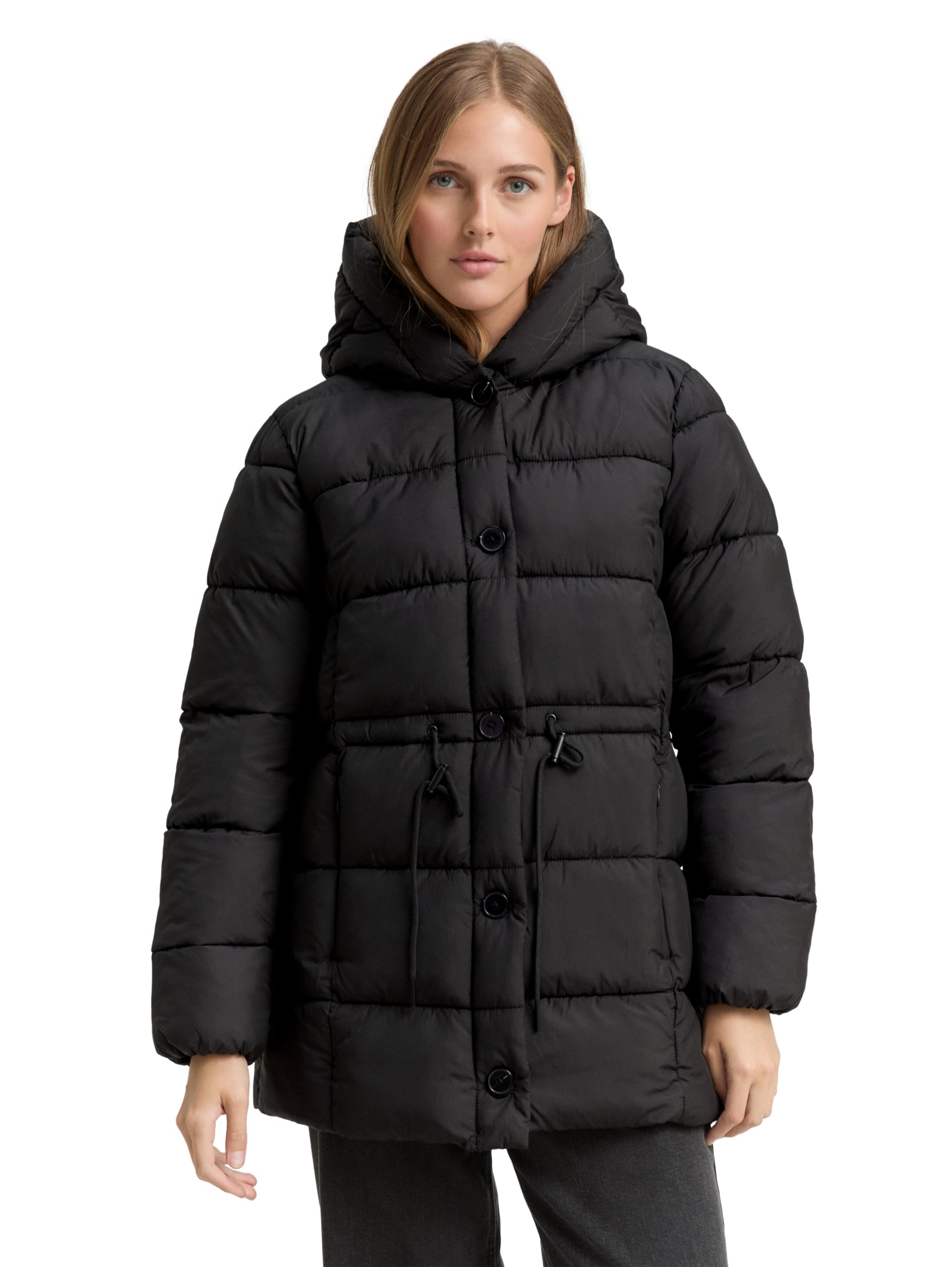 TOM TAILOR Denim Damen Puffer-Mantel mit Knopfleiste