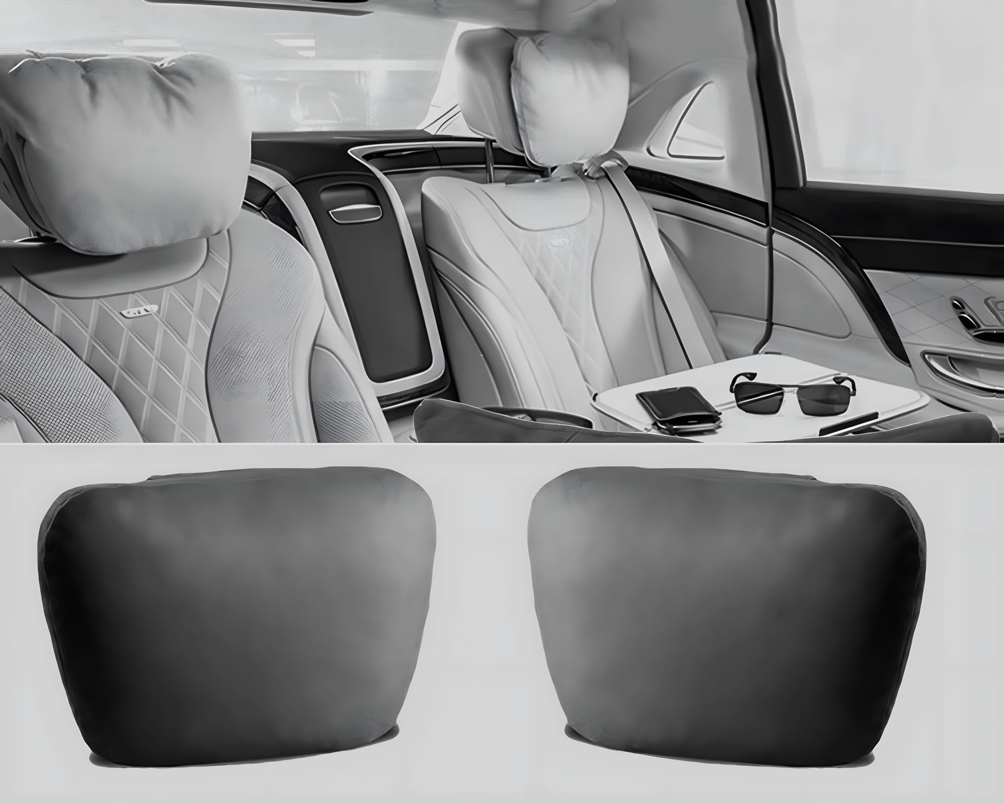 24x7 eMall 2pc Universal Car Headrest Ultra Soft Pillow Compatible with Mercedes Benz Maybach and All Other Cars Premium Suede Material Luxurious S Class Type Cushion Pack of 2 (Dark Grey)