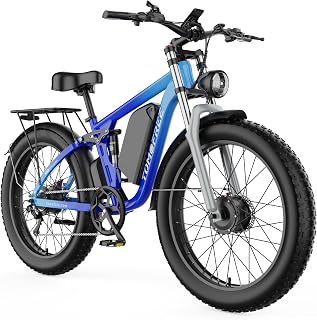 Tomofree 52V Electric Bike for Adults, Dual Motor Ebike 5800W Peak Electric Mountain Bike, 46MPH 7 Speed, Up to 75 Miles Range,1664Wh Battery, 24" Off Road Tires Mountain E Bike, Full Suspension