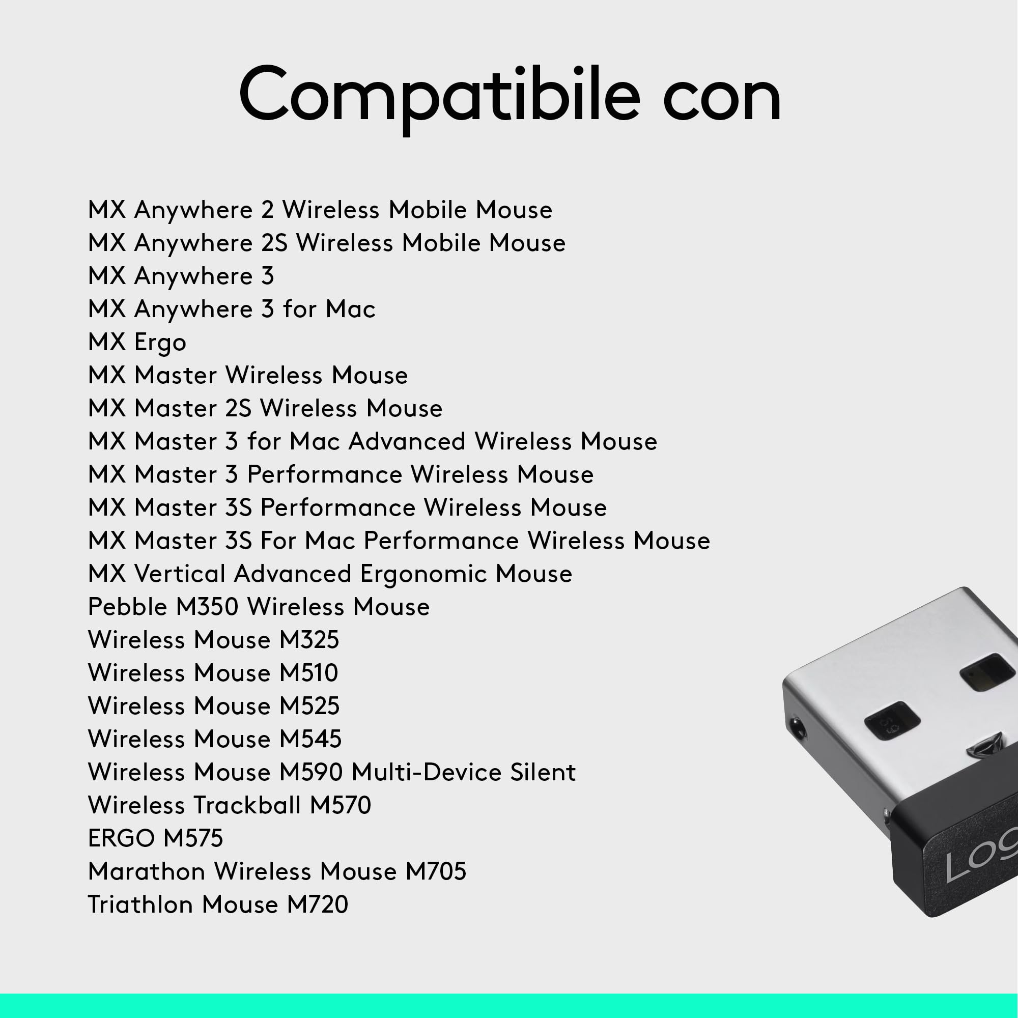 Logitech Ricevitore USB Unifying, tecnologia wireless a 2,4 GHz, connettore USB compatibile con tutti i dispositivi Unifying come mouse e tastiera wireless, PC/Mac - Nero