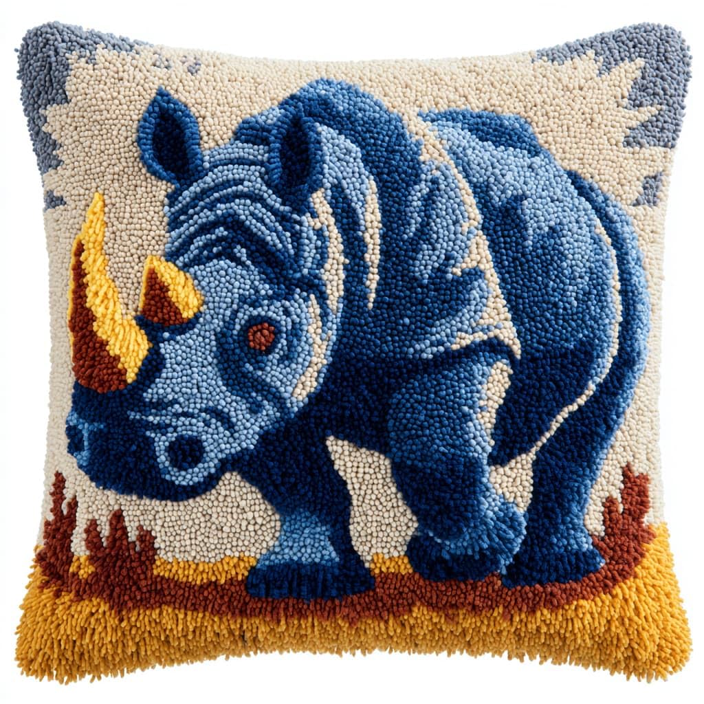 WallustrioaW Latch Hook Kits DIY Throw Pillow Cover,Animal Rhinoceros