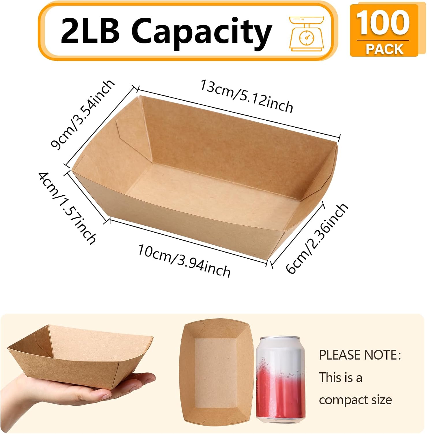100 Pack 2lb Paper Food Trays (Compact Size)