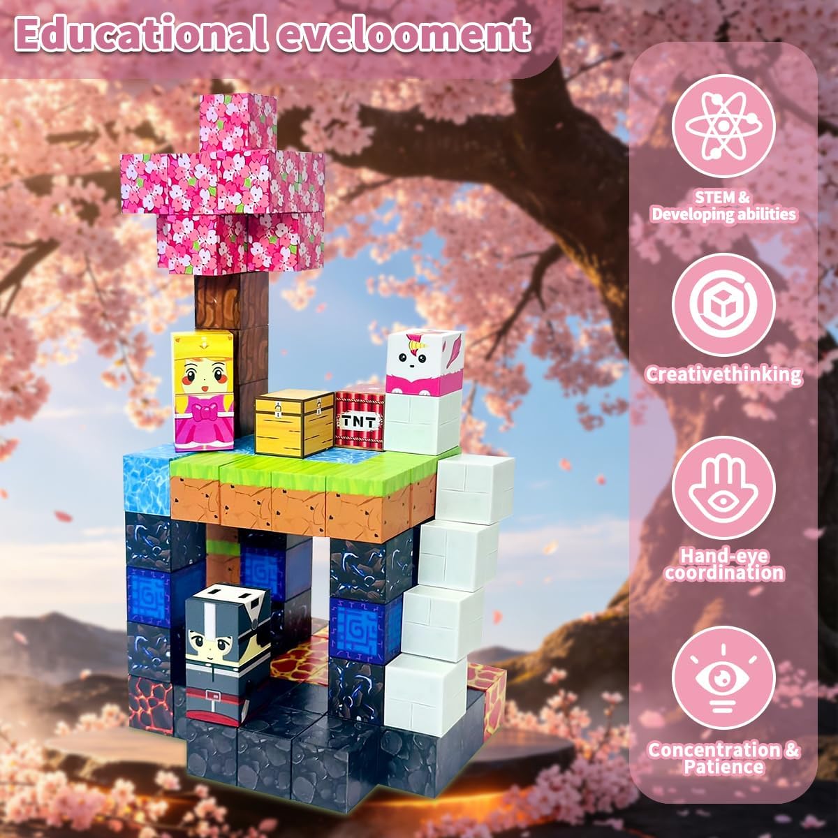 200PCS Magnetic Blocks - Magnet Cubes, Lava Theme Magic Portal Set, Fade-Resistant STEM Sensory Building Bricks, Non-Toxic Montessori Construction Toys for 3+ Year Old Girls & Boys image 5