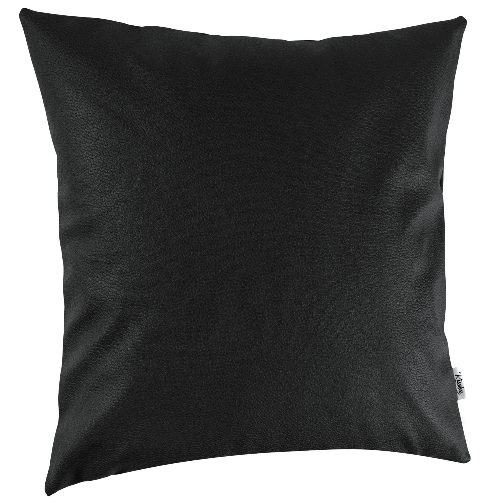 Federa per cuscino decorativo in ecopelle, per divano, in pelle, colore nero, 60 x 60 cm, senza imbottitura