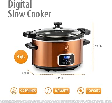 Toastmaster 4-Quart Digital Slow Cooker with Locking Lid, Copper