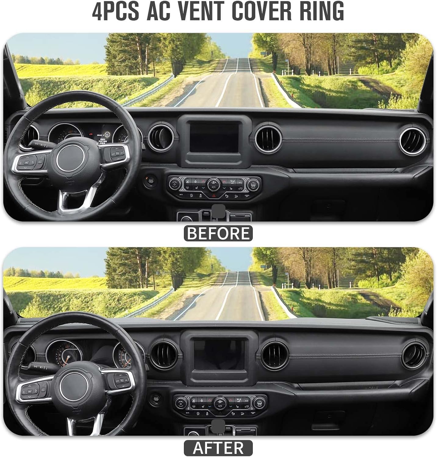 Jimen for JL AC Vent Ring, 4PCS Center Console Dashboard Air Conditioning Outlet Cover Interior Trim Kits Compatible with 2018-2023 Jeep Wrangler JL JLU & Gladiator JT, Aluminum Alloy (Black)