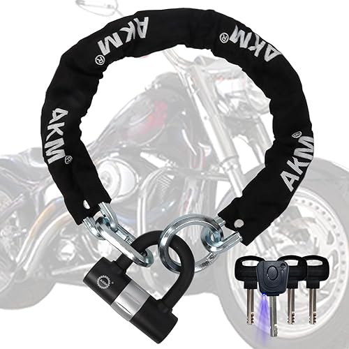 AKM Candado de cadena de 3 pies resistente para bicicleta, duradero de 0.472 in de grosor, antirrobo, con 4 teclas de seguridad de 0.630 in, bloqueo