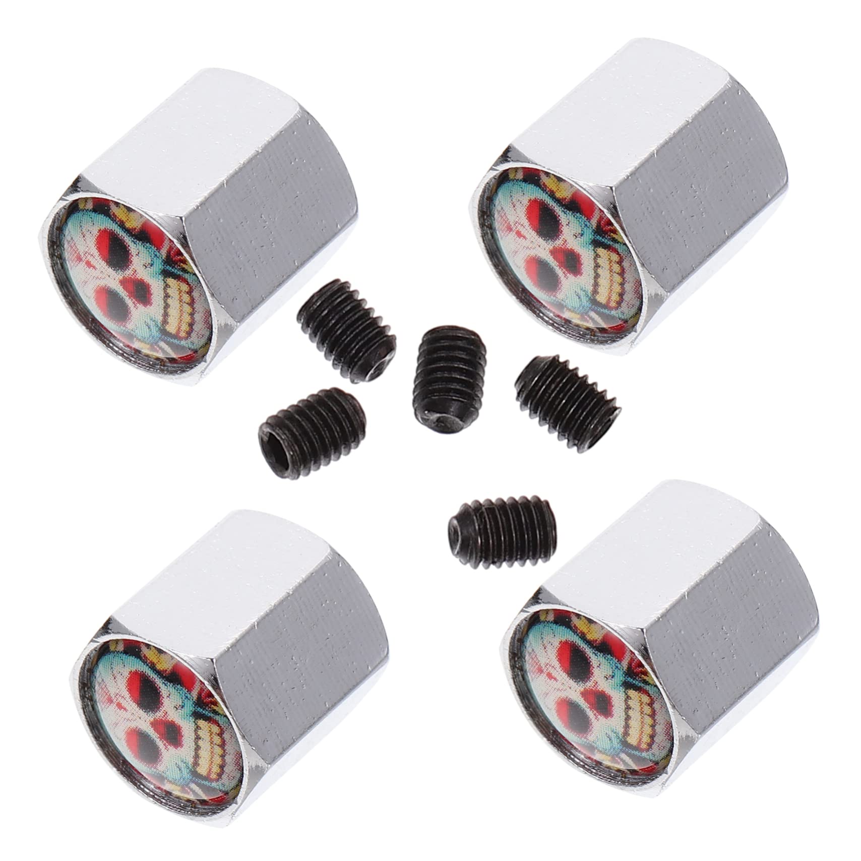 HONMEET 1 Set Durable Copper Tire Valve Caps Easy Installation Fit for Cars and Bikes Prevent Air Leakage Stylish Skull Design with Floral Details