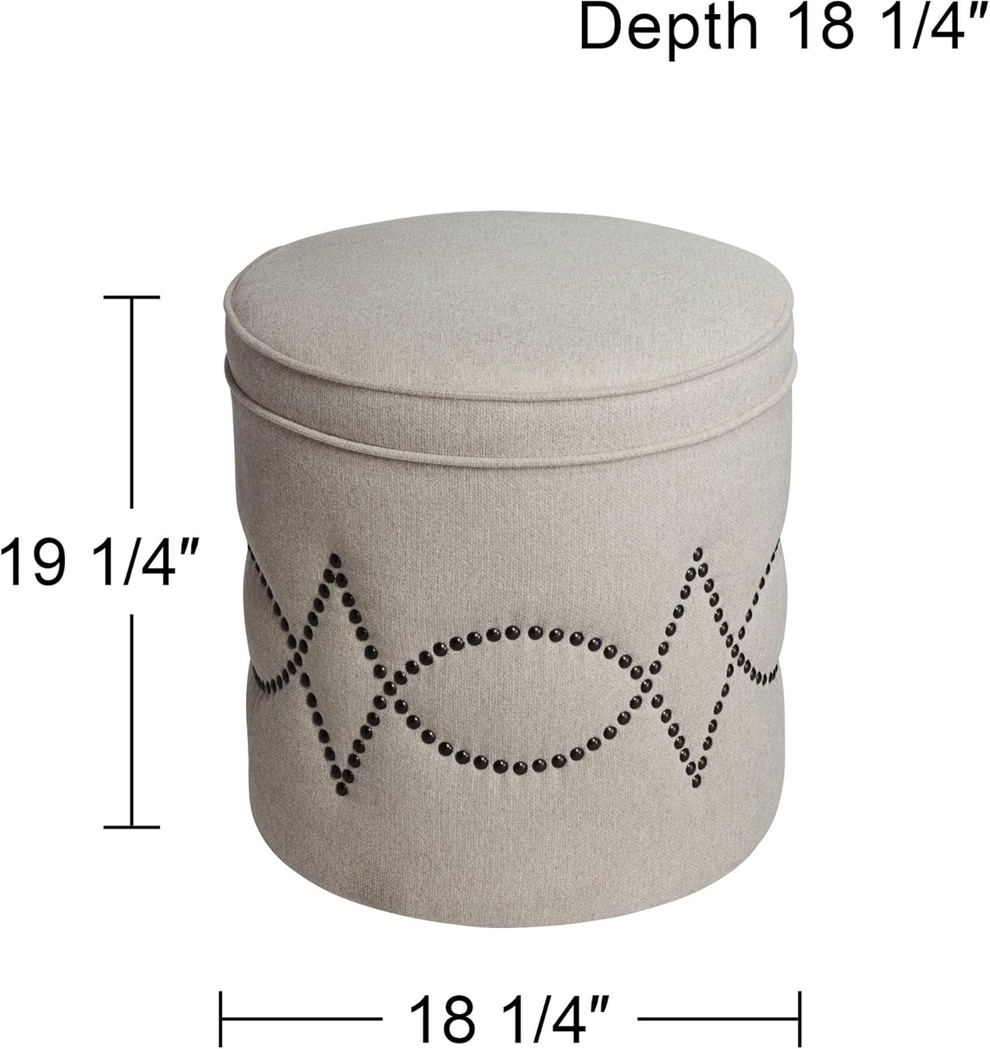 55 Downing Street Iriza Oatmeal Nailhead Round Ottoman