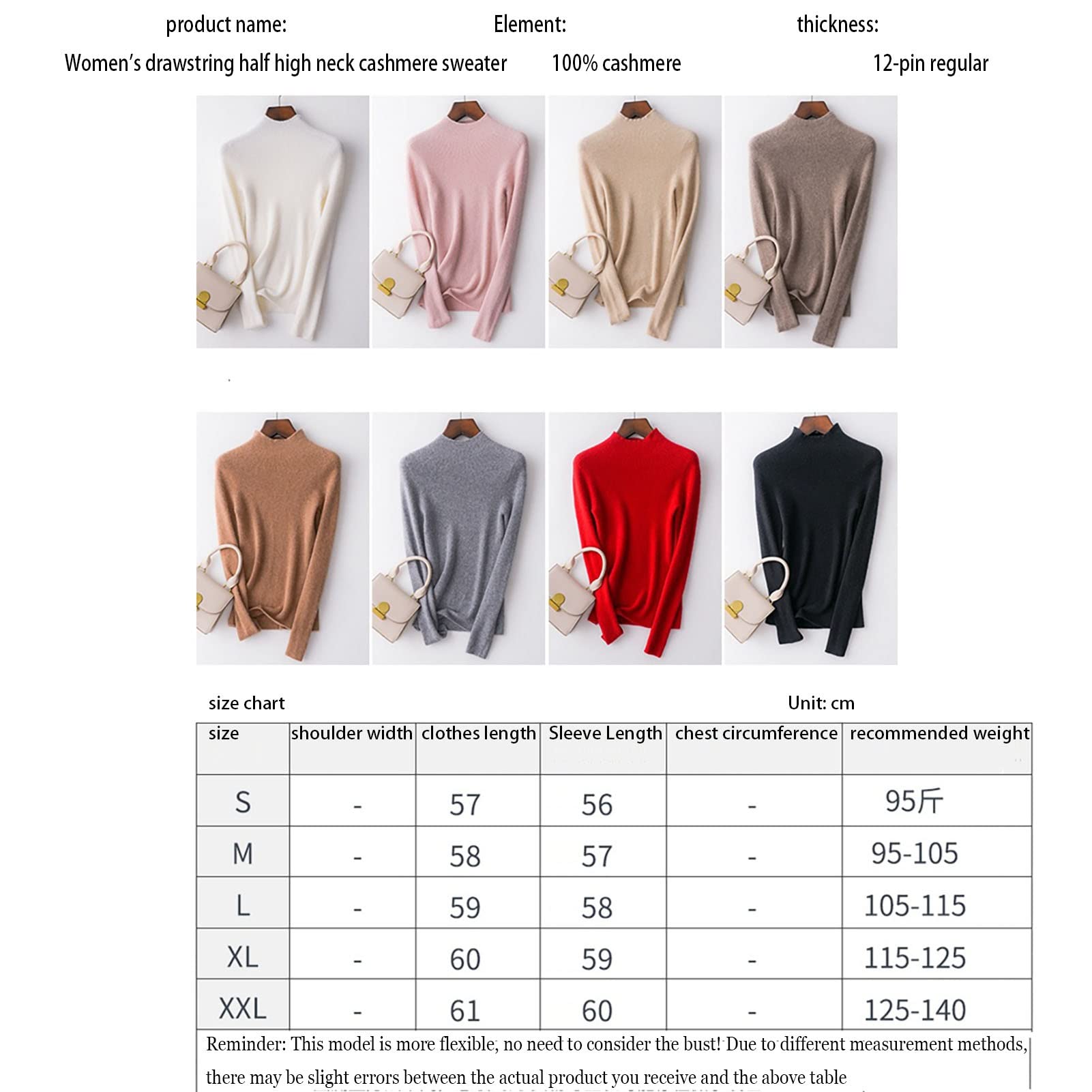 Dames Trui, Dames Kasjmier Trui, 100% Pure Kasjmier Coltrui, Trui Met Lange Mouwen, Herfst Winter Warme Zachte Gebreide Trui (Color : Red, Grootte : M