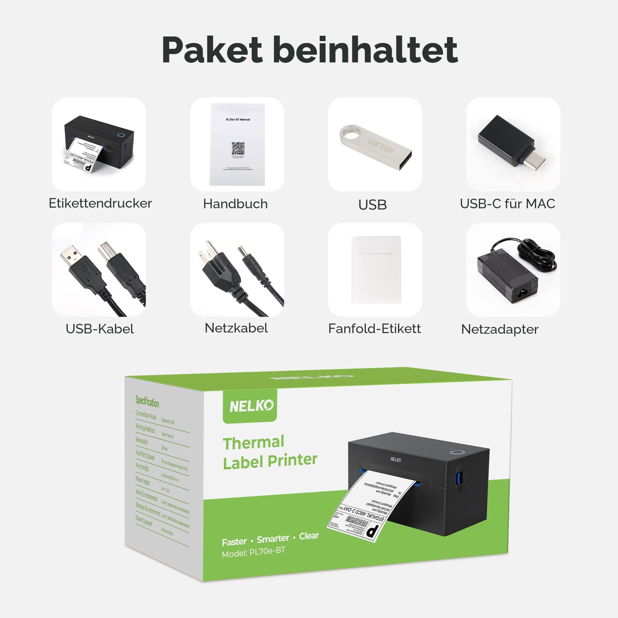 Nelko Bluetooth DHL Etikettendrucker, Labeldrucker 4x6 Versandetiketten Drucker Bluetooth Thermal Printer für Shopify Zalando Amazon UPS, unterstützt Android/iOS und Windows/Mac/Chrome, Black