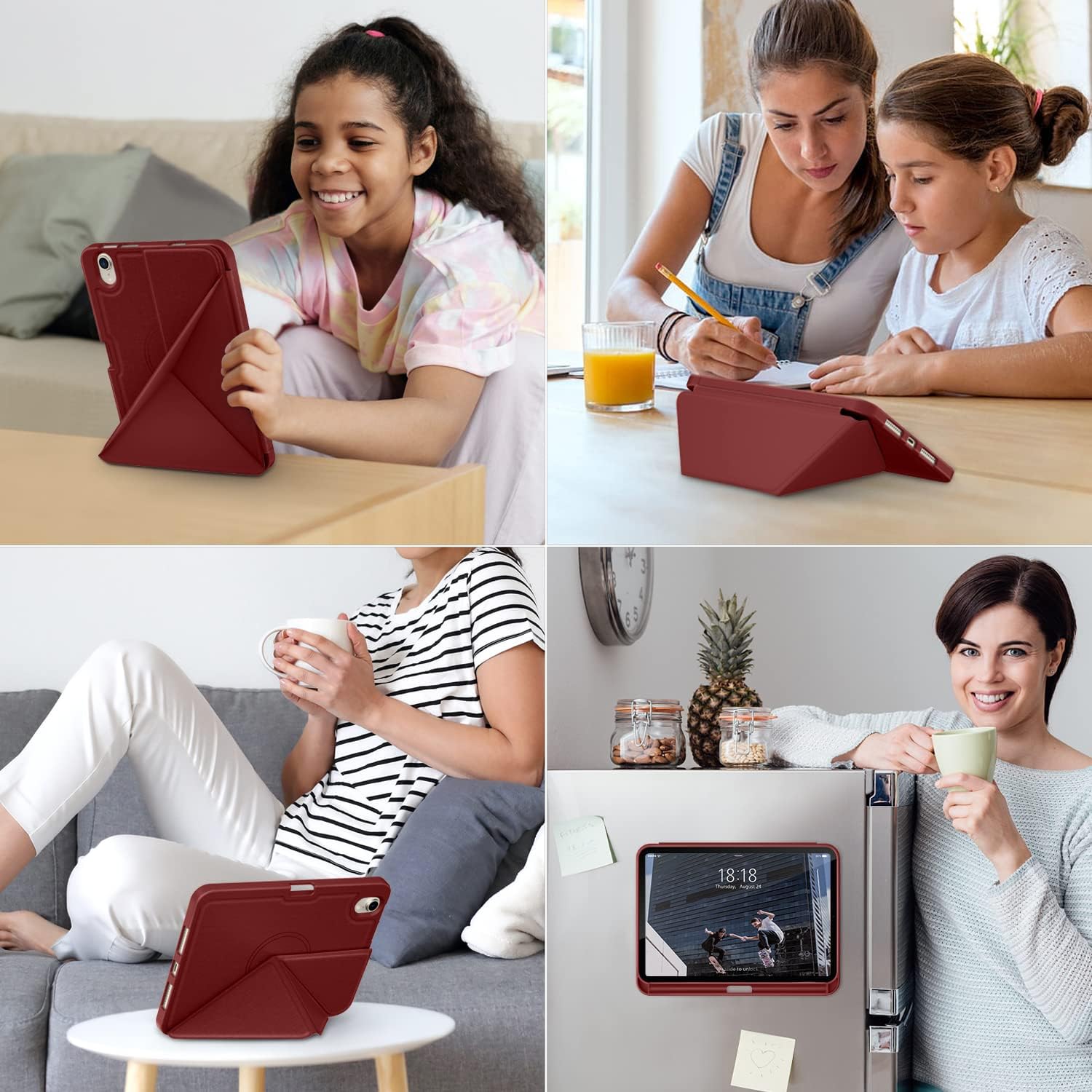 DTTO Case for iPad mini 7 (A17 Pro) 2024 / iPad mini 6 2021 8.3 inch with Pencil Holder, Multi-Angle Magnetic Standing Cover for iPad mini 7th/6th Generation [Auto Wake/Sleep], Burgundy Red