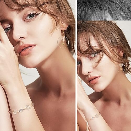 Miniatura 6 de CHGCRAFT 96 dijes redondos planos de filigrana de latón de 4 estilos, enlaces dorados, colgantes de flores huecas doradas, colgantes de filigrana