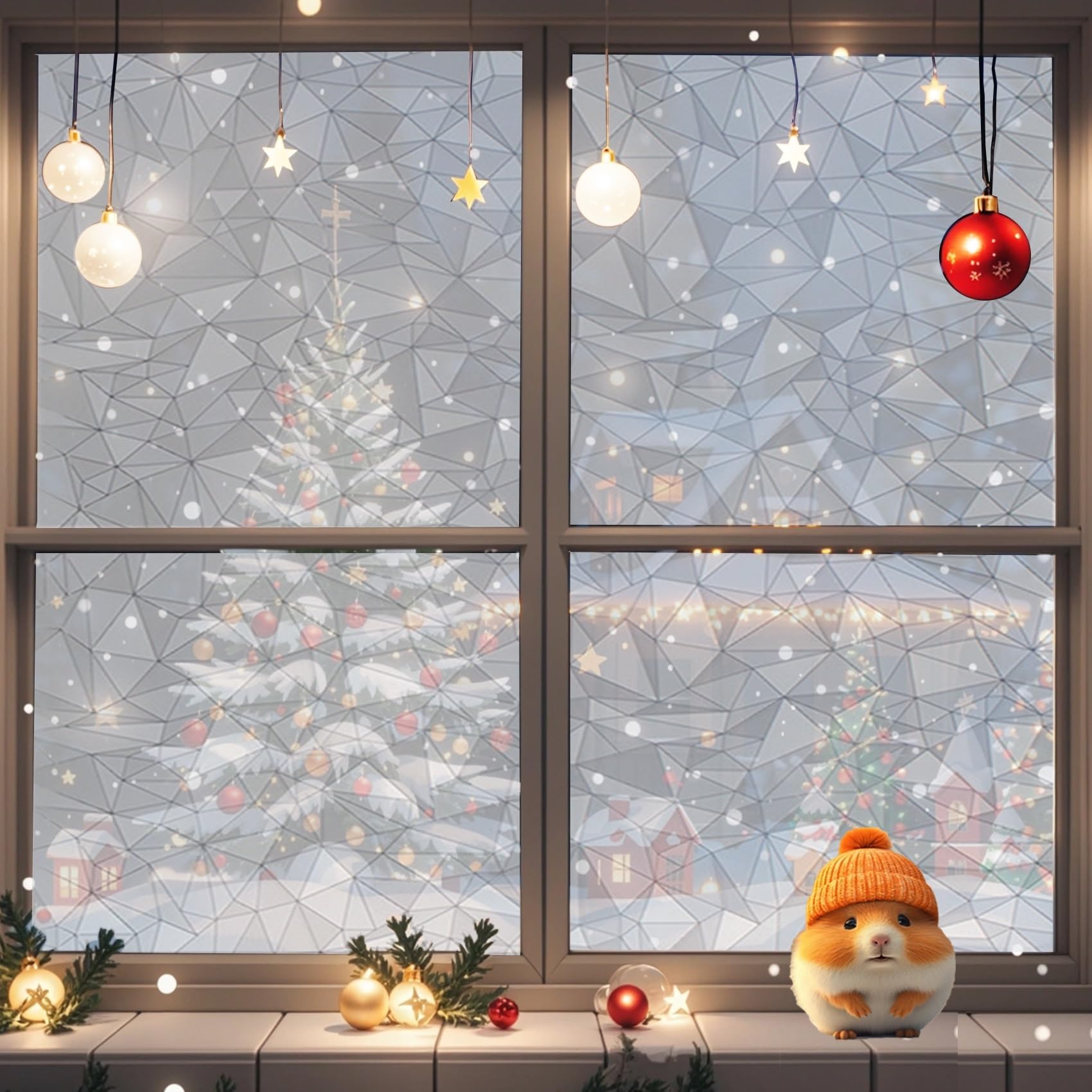 One Way Window Film Privacy 30 x 455 cm, Light Blocking, Daytime Privacy Decorative, Removable Reusable, Window Films Non-Adhesive, for, Polygon