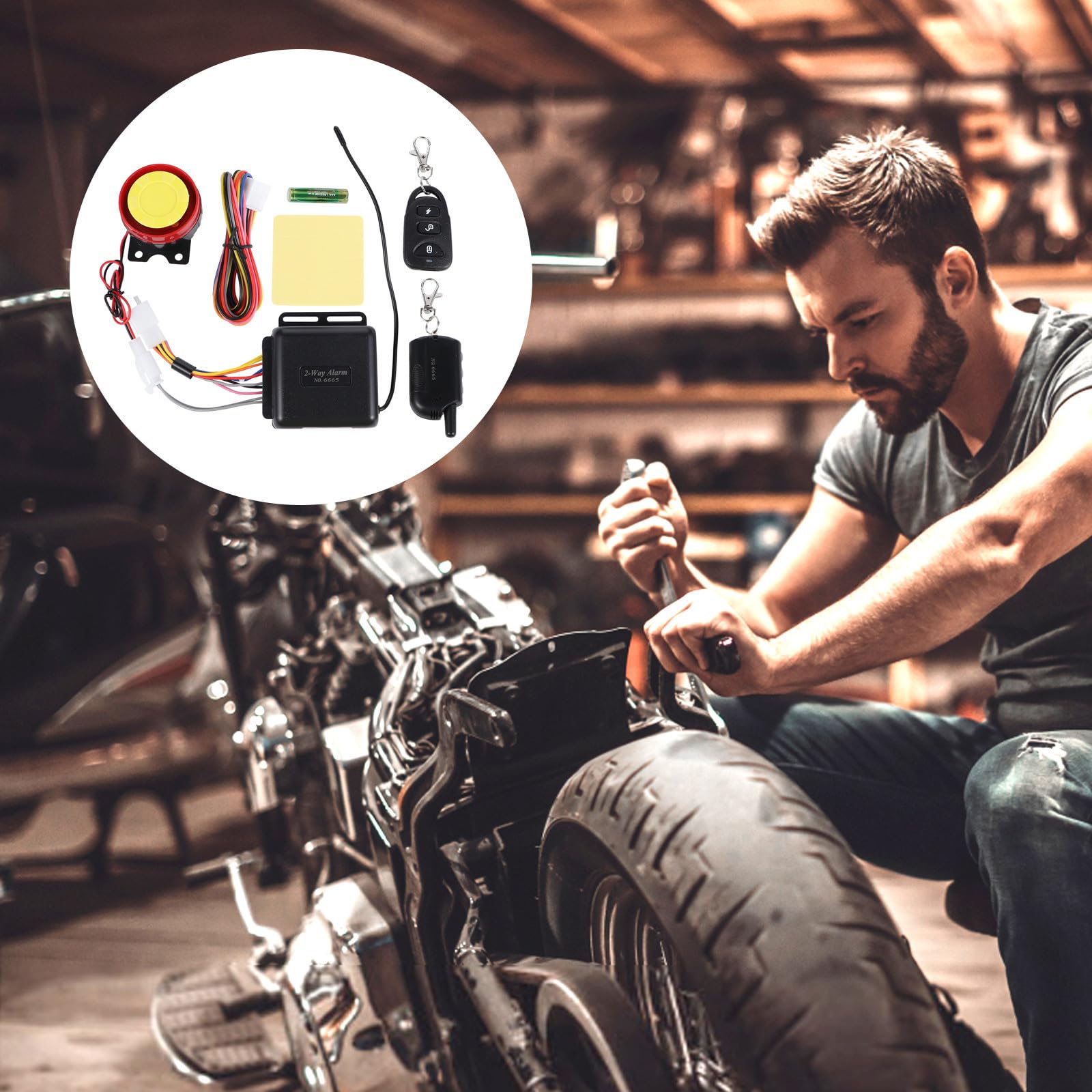Housoutil Système D'alarme Bidirectionnel pour Moto Alarme Antivol, Fonction Démarrage et Arrêt Moteur, Portée Étendue, Matériau Abs et Cuivre pour Usage Extérieur