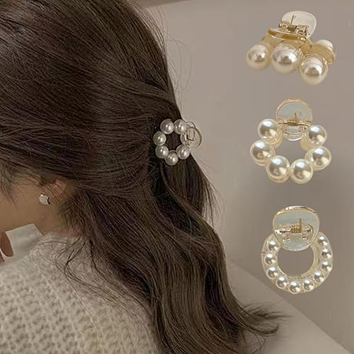 3 pinzas para el cabello con perlas pequeñas, pinzas para el cabello con perlas, pinzas para cola de caballo en la parte posterior de la cabeza,