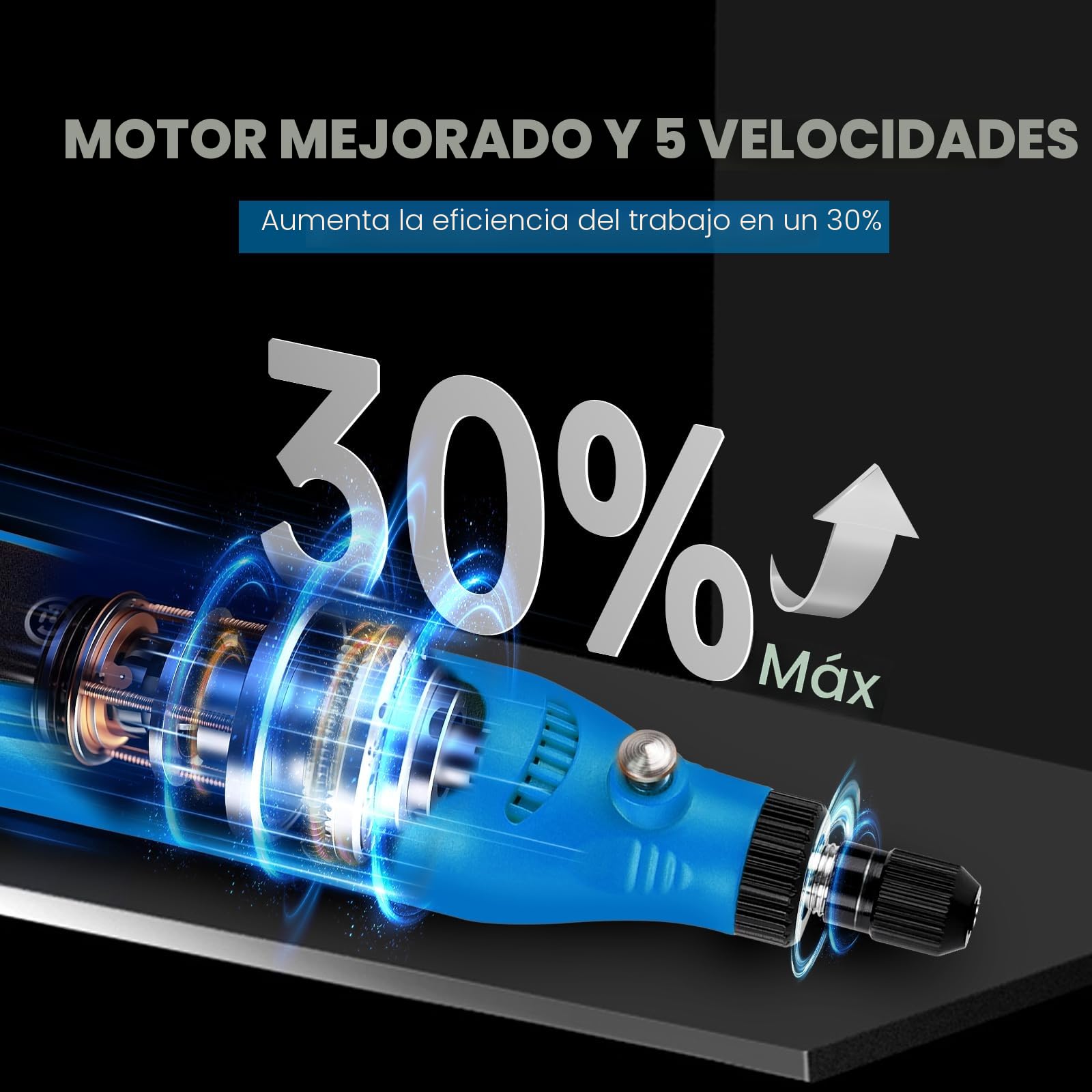 HARDELL Mini Amoladora Eléctrica, 3.7V Herramienta Rotativa Inalambrica con 43 Accesorios, Usar Mientras Se Carga, 5 Velocidades Variables para Pulido, Grabar, Taladro, Lijado, Moler, Bricolaje