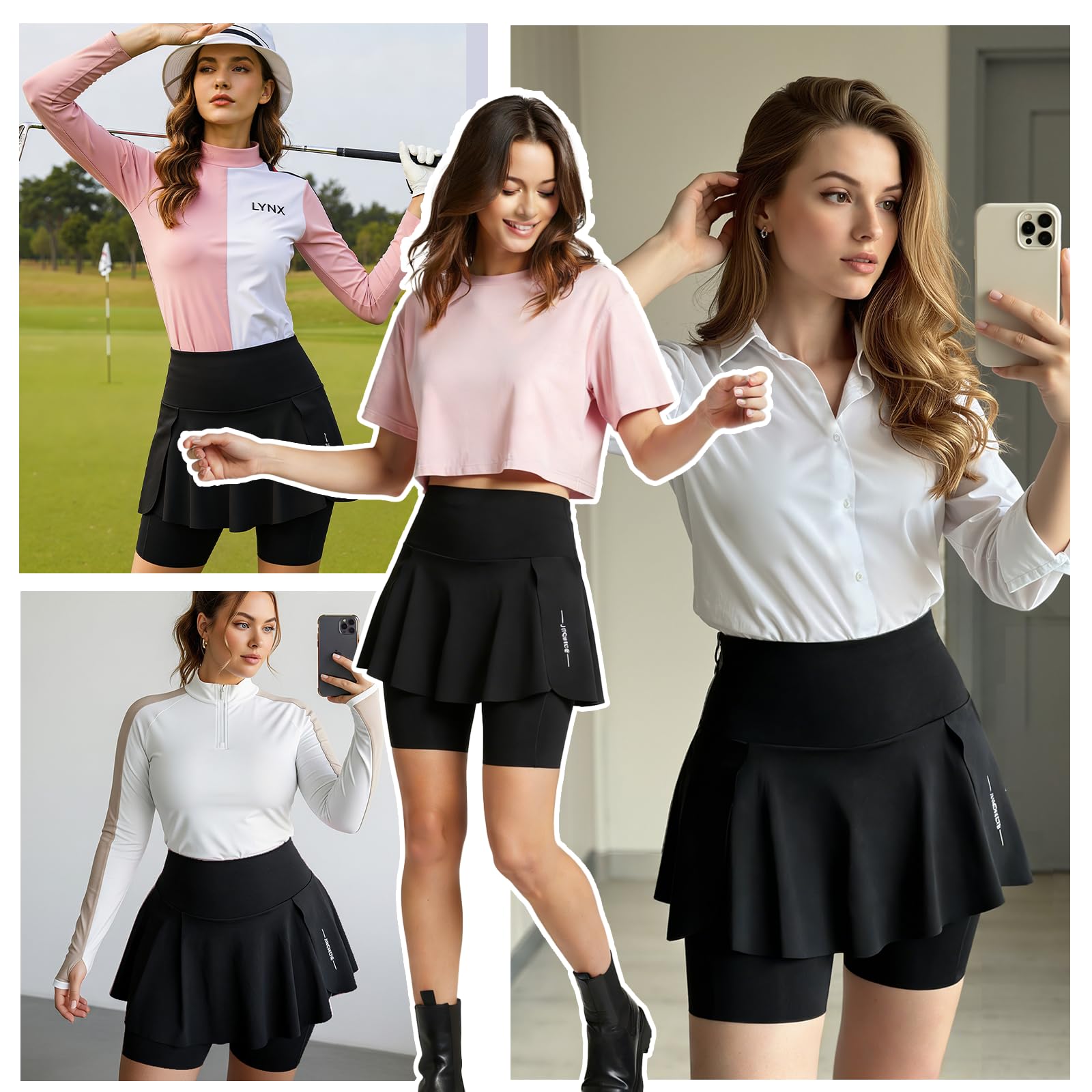 Falda Padel Mujer con Pantalón Incorporado, Falda Tenis de Cintura Alta con Elástico, con Bolsillo y Tejido Transpirable, Ropa Deportiva Mujer para Golf, Running, Yoga y Fitness