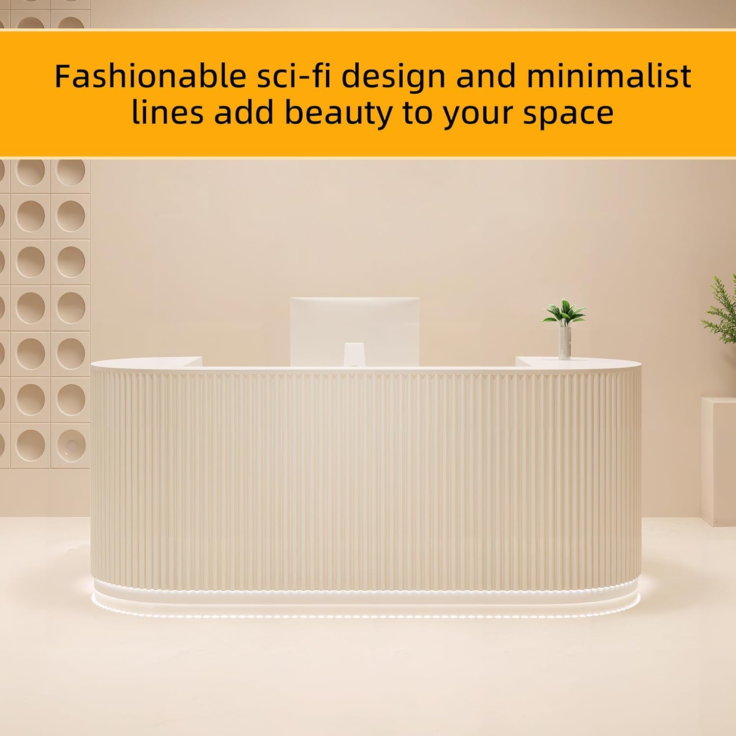 Reception Desk, Macaron Color Retail Counter, Reception Desk with Counter wiht Hidden LED Lighting for Salon Reception Room Office Boutique Checkout Counter Dental Hospital