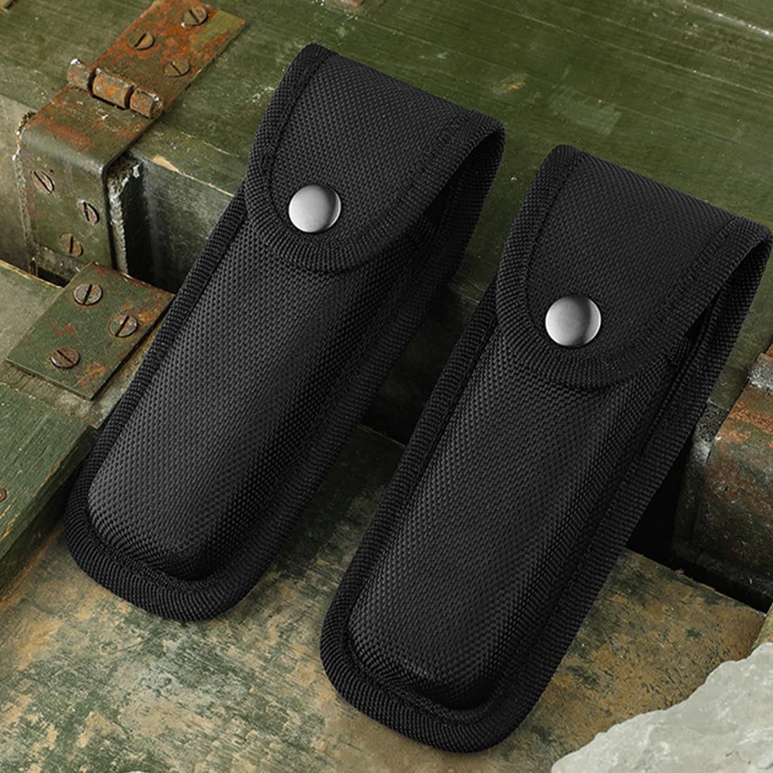 2 PCS Custodia in Nylon per Coltello Pieghevole - Porta Coltelli da Cintura con Sacchetto