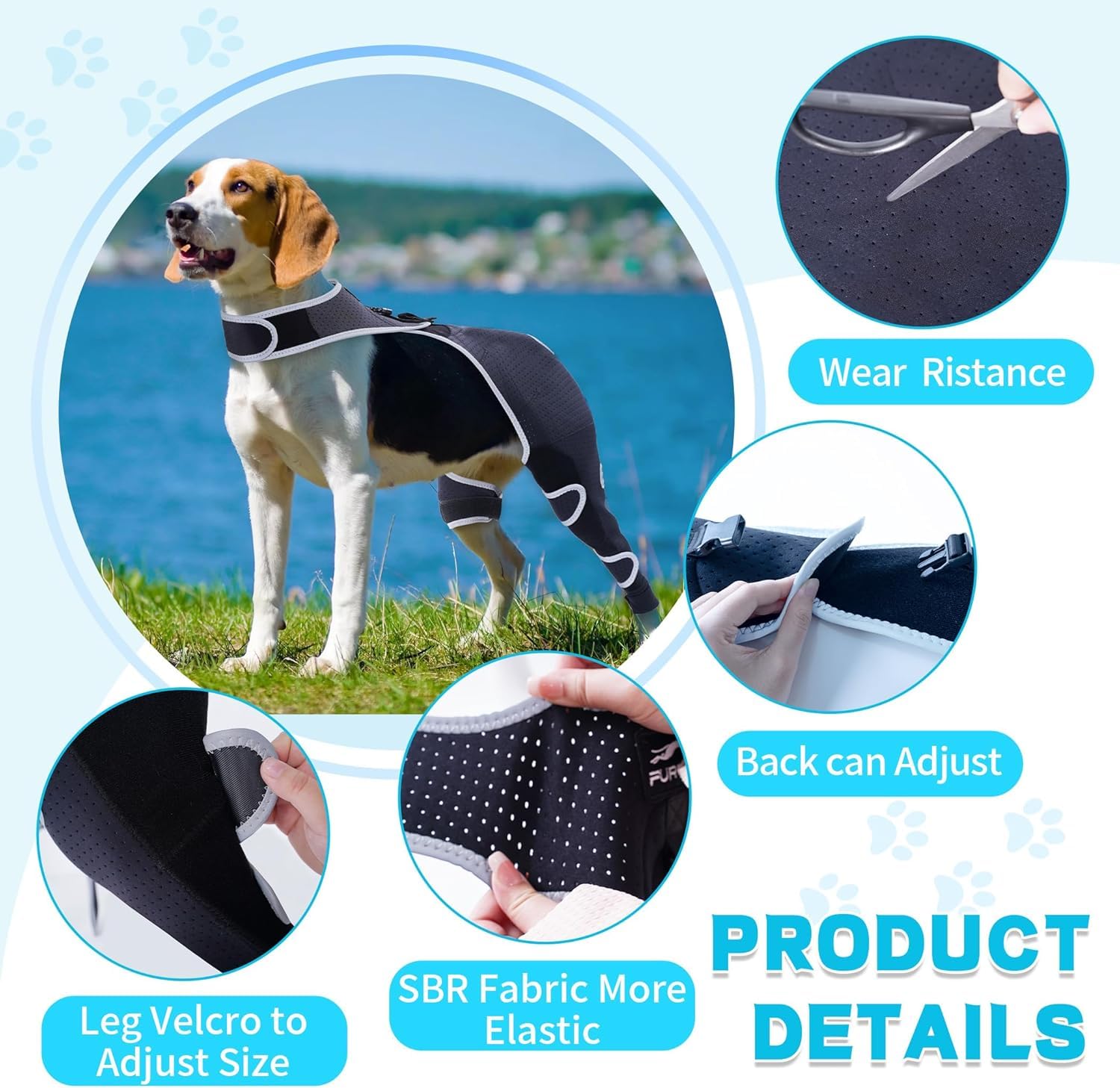 Hunde-Kniebandage für Hinterbeine, mit rutschfestem Geschirr, atmungsaktiv, Hunde-Beinbandage für gerissene ACL, CCL, Arthritis, Luxating Patella nach Operationen, Genesung, Wundschutz verhindert