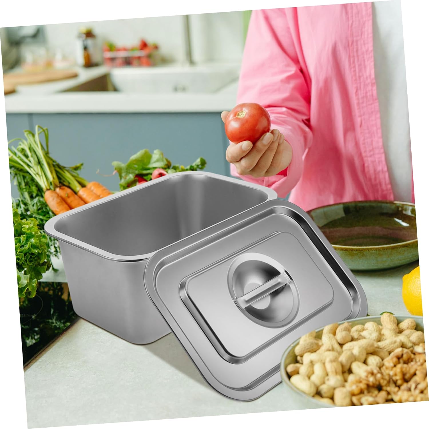 Indoor Compost Bin Lid Stainless Steel Food Waste Storage Container for Kitchen Countertop - Compost Kitchen Bin Compact Design for Easy Disposal of Organic Waste