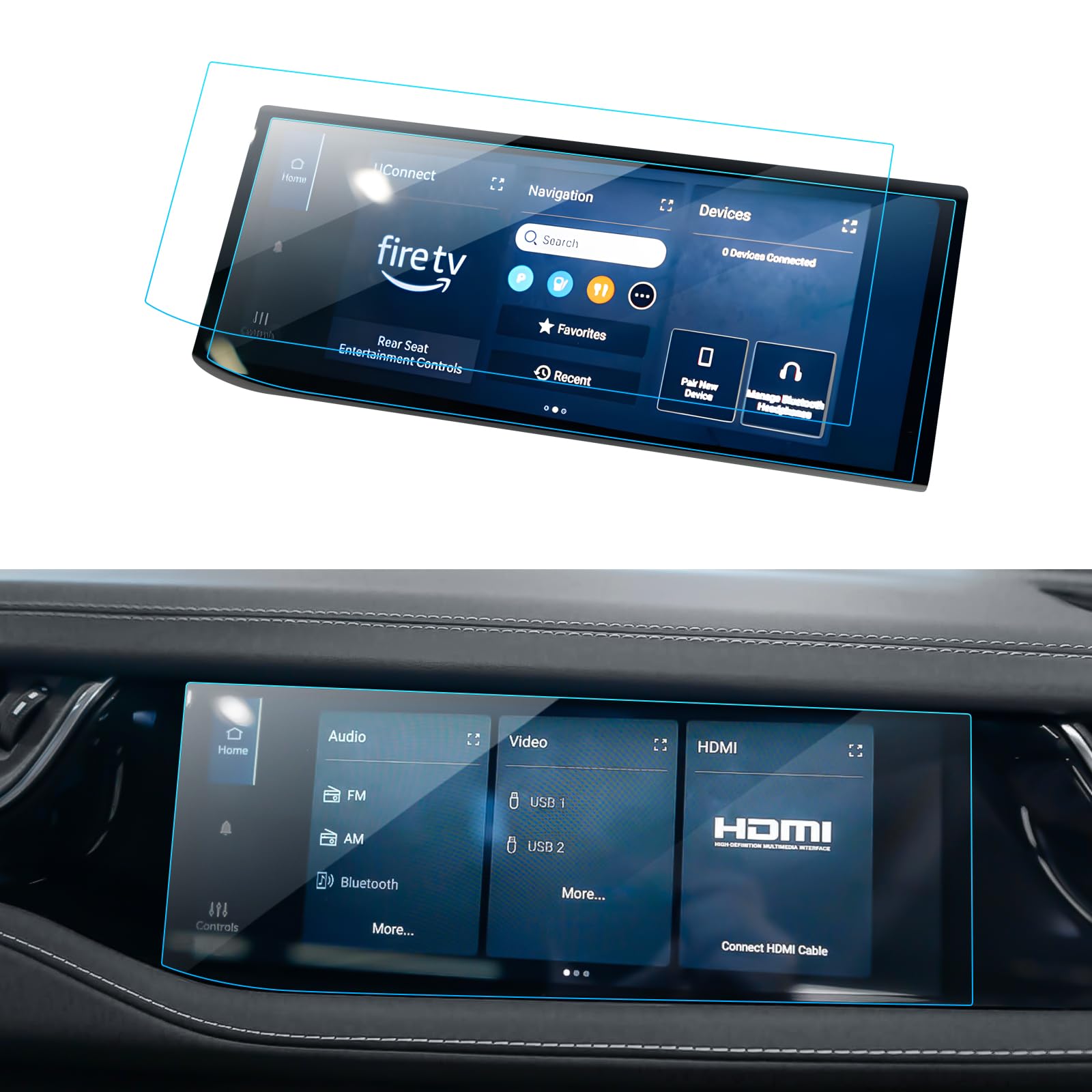 2PCS Car Screen Protector for 2022 2023 2024 2025 Grand Cherokee/Grand Cherokee L 4xe, Limited, Overland, Summit and Summit Reserve Accessories Navigation Nano Screen Protector Cover HD Clear