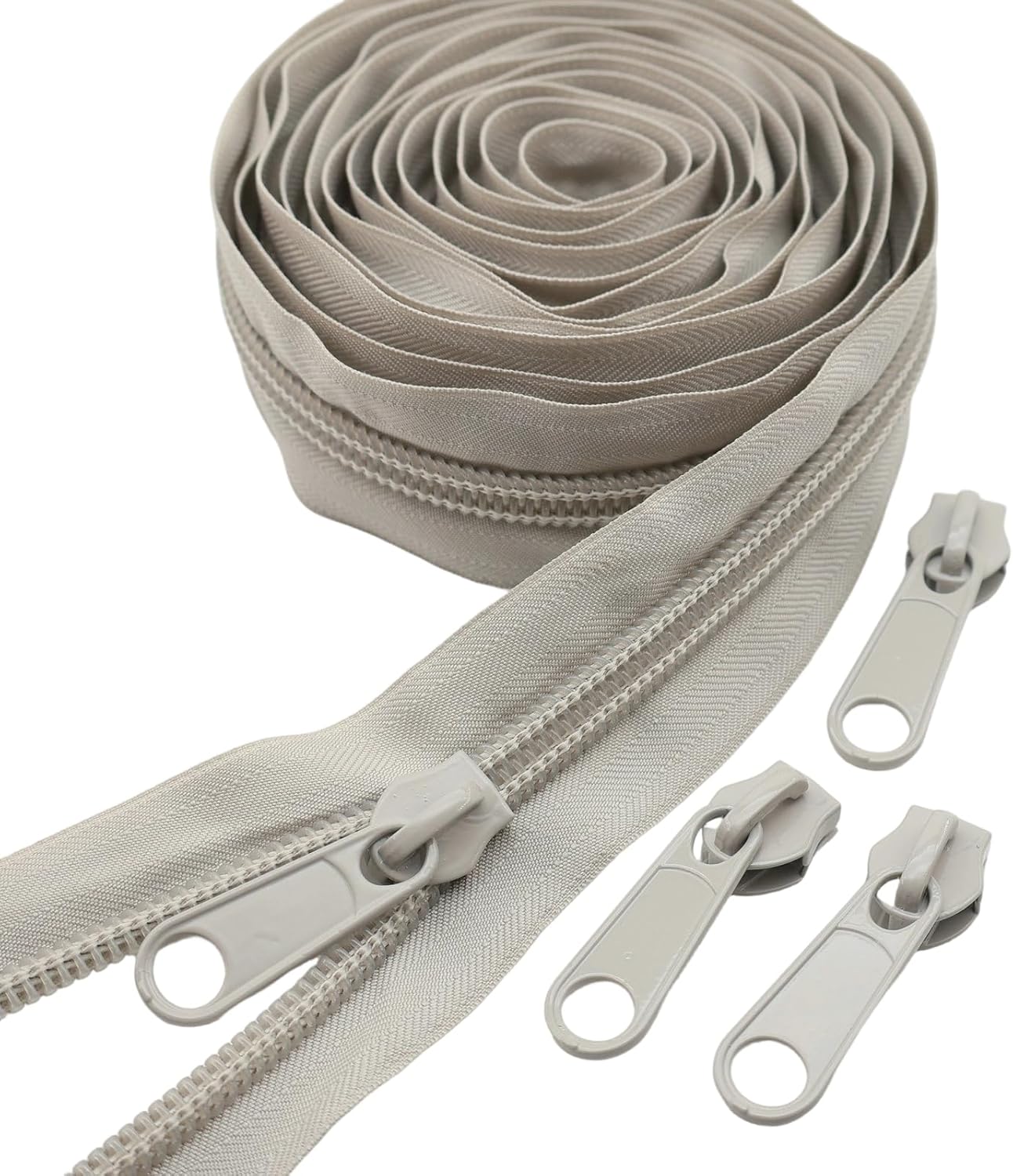 Leekayer #10 Nylon Zippers Bulk 10 Yards with 20pcs Gray Coil Zipper Sliders for DIY Tailor Sewing Craft,Luggage,Dress,Sofa Cushion,Pillow,Bag(Gray)