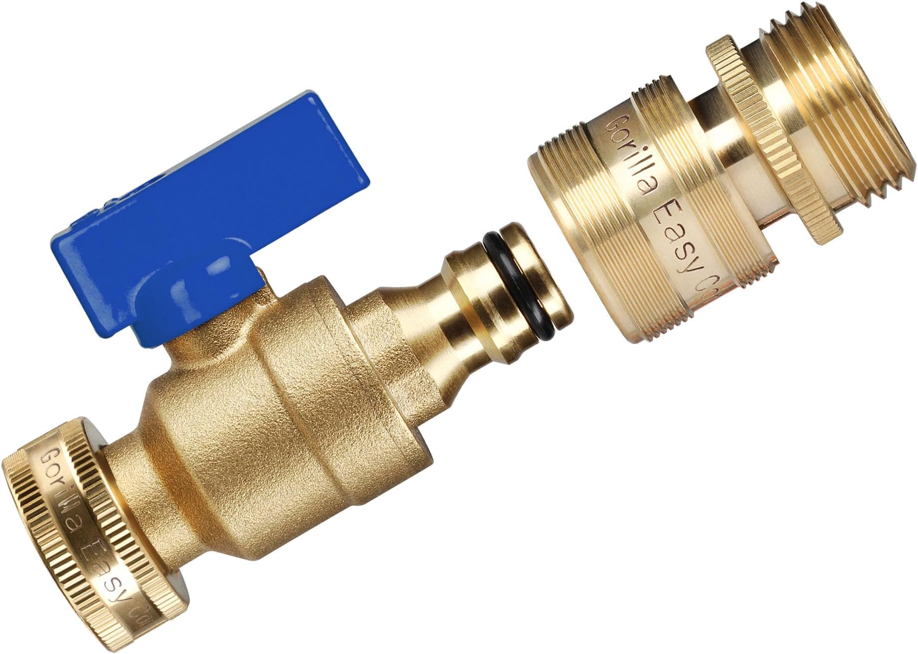 GORILLA EASY CONNECT Garden Hose Quick Connect Fittings with Ball Valve. ¾ Inch GHT Solid Brass.