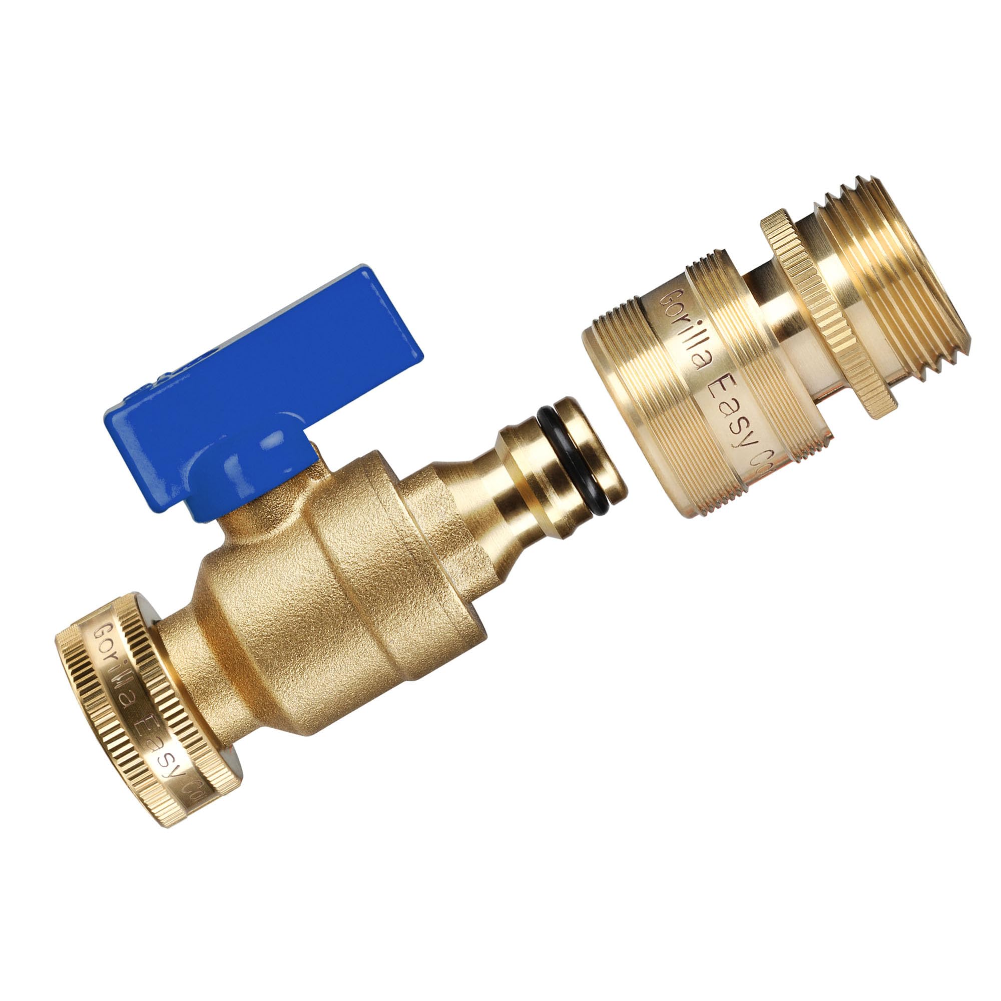GORILLA EASY CONNECT Garden Hose Quick Connect Fittings with Ball Valve. ¾ Inch GHT Solid Brass.