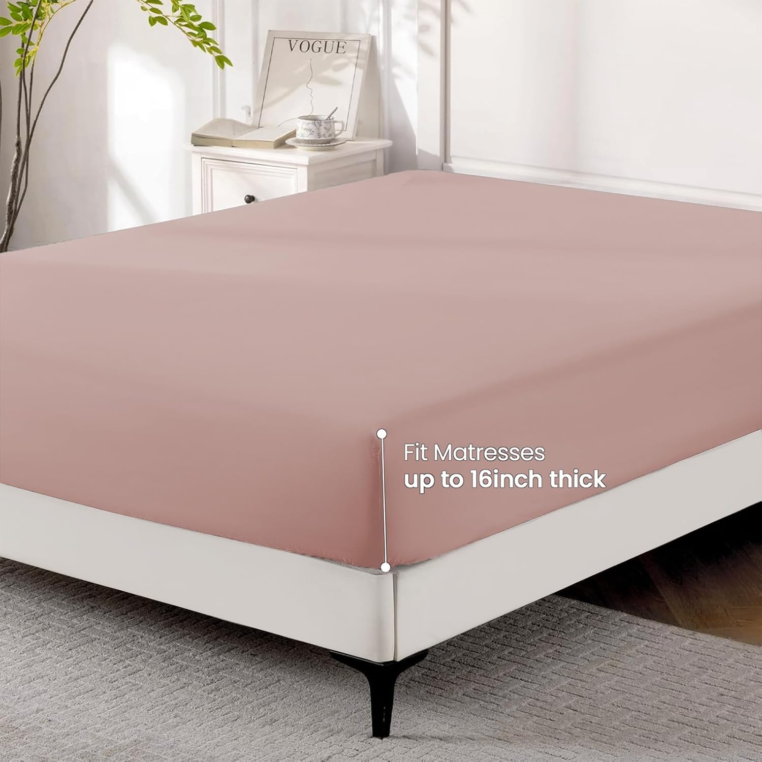 ROSE&RISY Mauve Queen Fitted Sheet, Soft and Breathable for Cozy Sleep, Cooling Fitted Sheet, 16“ Deep Pocket, 1 Pack (Mauve, Queen Size) image 3